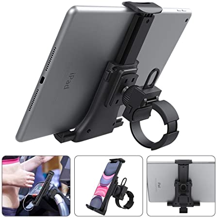 MoKo Bike Tablet Mount Holder, Universal Bicycle Car Handlebar Mount for 4"-11" Phones Tablets on Indoor Cycling Stationary Exercise, Spinning Bike, Fits with iPhone, iPad Pro, Air 3, Mini 5 - Black