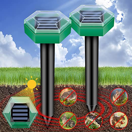 Mole Repellent Solar,Ultrasonic Pest Repeller Outdoor,Gopher Repellent Ultrasonic Solar Powered Waterproof,Effectively Repel Voles,Moles,Snakes,Squirrels,Rats and Other Underground Pests (2 Pack)