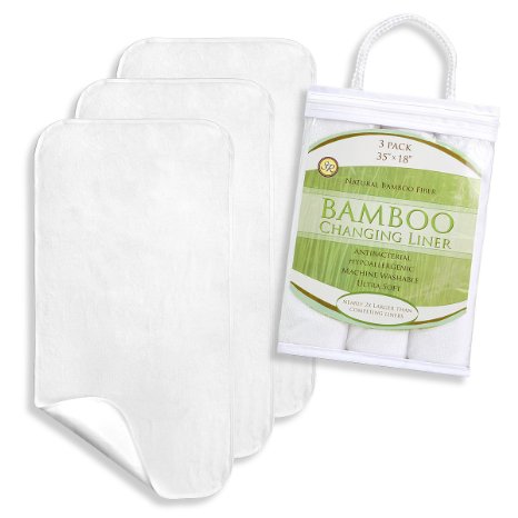 Reusable XL Bamboo Changing Pad Liners 3 Pack 35 x 18 Waterproof  Antibacterial Machine Washable