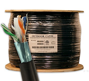 trueCABLE 1000 Feet Bulk Cat5E Shielded Direct Burial Jacket (CMX) Black Ethernet Cable Solid Bare Copper 350 MHz