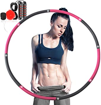 Camfosy Hoola Hoop for Adults Kids, Loss Weighted Exercise Fitness Sports Workout Design-Professional 8 Secation Detachable Adjustable Soft Padding with Jump Rop