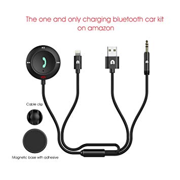 Micar Bluetooth Car Kit, Bluetooth 4.2 Receiver with Charging Cable for iPhone X / 8/7 / 6 / 6s, Hands-free Wireless Phone Call Nylon 3.5mm Aux Male Cable, Built-in Mic for Car& Home Stereo System