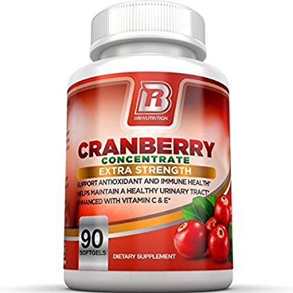 BRI Nutrition 3x Strength 12,600mg CranGel Power Plus: High Potency, Maximum Strength Cranberry SoftGel Capsules Fortified with Vitamins C and Natural E - 90 Softgels