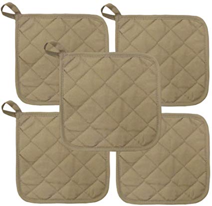 Beige Heat Resistant Pot Holders 6.5" Square Solid Color (Pack of 10) | Multipurpose Quilted Hot Pads Pot Holders For Everyday Quality Kitchen Cooking Chef Linens (Tan)