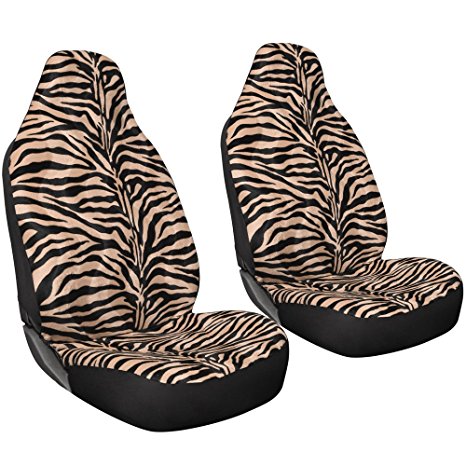 Oxgord 2pc Integrated Zebra Bucket Seat Covers, Universal Fit for Car/Truck/Van/SUV, Brown & Black