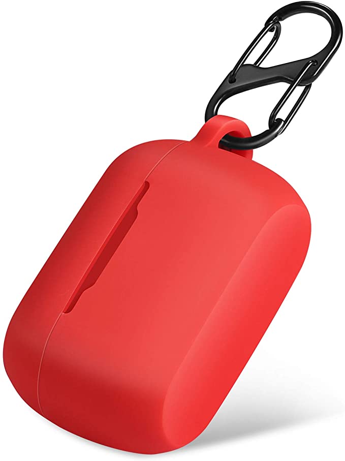 Protective Silicone Cover for Jabra Elite (Active) 75t Charging Case, Portable Carrying Cases with Carabiner Keychain (75t-red)