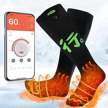 Heated Socks, Electric Socks with App Control, 5000mAh Rechargeable Heated Socks for Men, Washable Heated Socks Women, Foot Warmer for Winter Camping Hunting Skiing Outdoors Heating Socks Warm Socks