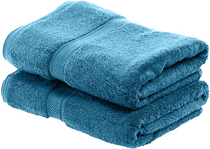 SUPERIOR Egyptian Cotton Solid 2-Piece Bath Towel Set, 2PC, Denim Blue