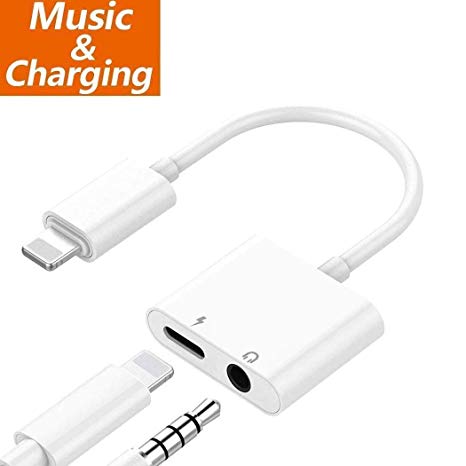 for iPhone Adapter Earphone, 3.5 mm Jack Headphone Dongle for iPhone Xs/Xs Max/XR/ 8/8 Plus / 7/7 Plus Aux 2 in 1 Splitter Power Adaptor Charger Cables & Audio& Button Control Support All iOS Systems