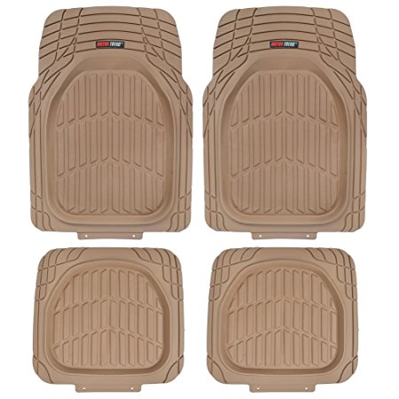 MotorTrend FlexTough Tortoise - Heavy Duty Rubber Floor Mats for All Weather Protection - Deep Dish (Beige)