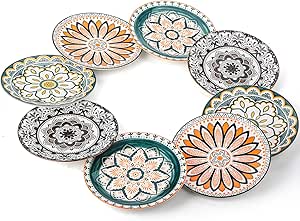 Foraineam 8 Pieces Salad Plates, 8.5 Inch Porcelain Floral Dessert Plates, Colorful Round Lunch Plate Sets for Appetizer Salad Fruit Snack, Dishwasher and Microwave Safe