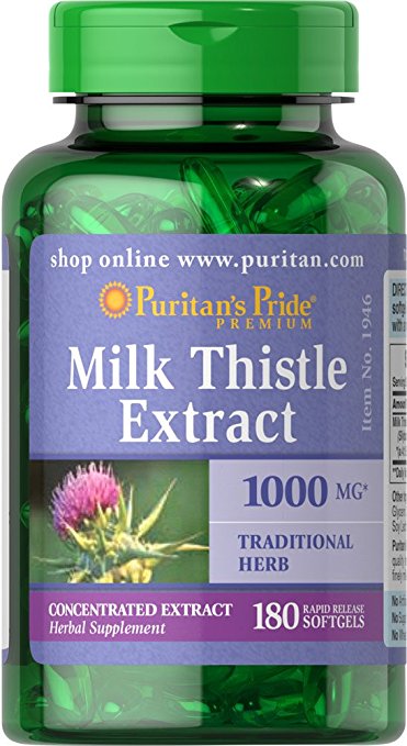 Puritan's Pride 2 Pack of Milk Thistle 4:1 Extract 1000 mg (Silymarin) Puritan's Pride Milk Thistle 4:1 Extract 1000 mg (Silymarin)-180 Softgels