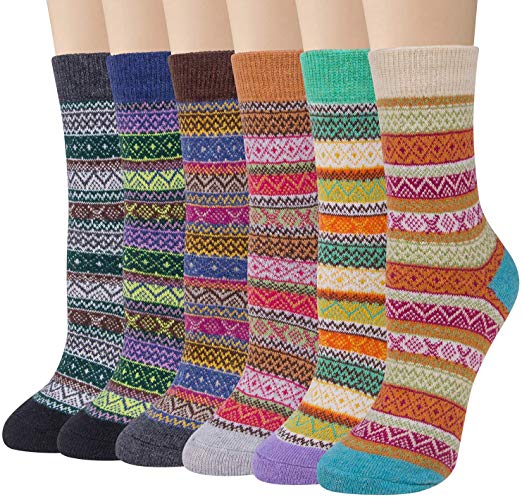 5-6 Pairs Womens Wool Socks Vintage Soft Cabin Warm Socks Thick Knit Cozy Winter Socks for Women Gifts