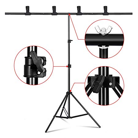 6.5 x 6.5ft T-Shape Background Backdrop Stand Support System kit Adjustable with 4pcs Clamps Carrying Case for Muslin Photo Video Studio