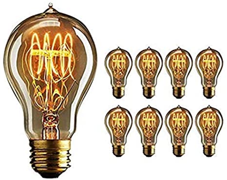 BULBMASTER 60 Watts Vintage Style Incandescent Edison Style Light Bulb 60W Classic Squirrel Cage Old Fashioned Filament Lamp Tear Drop Top E26 Base (Amber-A19, 8Pack)