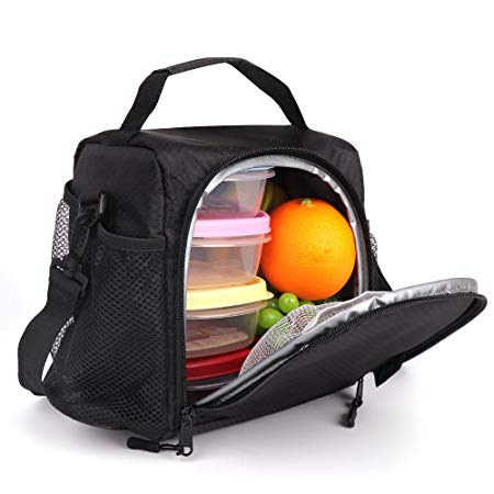 Insulated Lunch Bag Box Cooler For Kids Boys Adult Medium Bento Box Bag for Office School 6 Cans (Black N11) by F40C4TMP