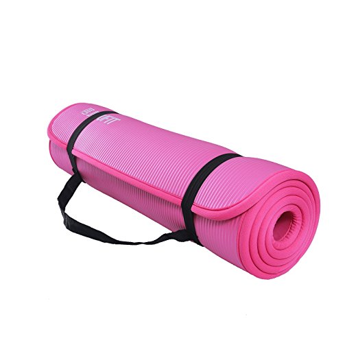 JUFIT Yoga Mat 1/2-Inch Extra Thick 72-Inch Long High Density Anti-Tear Anti-Slip NBR Comfort Foam Yoga Mat with Carrying Strap and Package for Exercise Yoga and Pilates