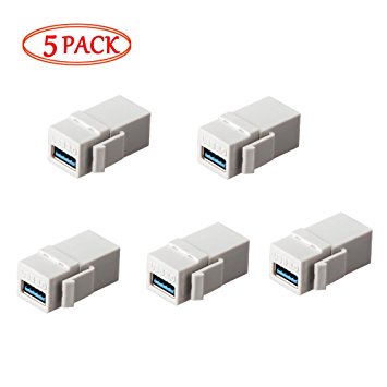 USB 3.0 Keystone Jack Inserts, MACTIS 5pcs USB to USB Adapters Female to Female Connector White