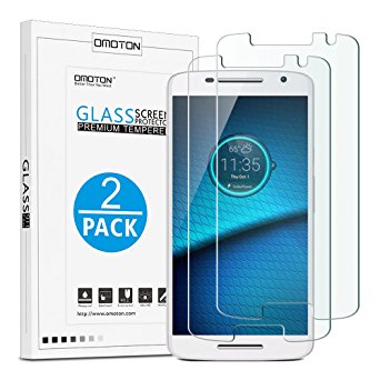 Motorola Droid Maxx 2 / Moto X Play Screen Protector, [2-Pack] OMOTON Tempered Glass for Motorola Droid Maxx 2 / Moto X Play with [9H Hard] [Crystal Clear] [Scratch Resist] [Bubble Free]