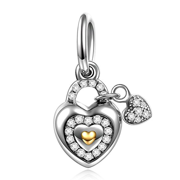 NinaQueen "Lock Heart" 925 Sterling Silver Dangle Pendant Charms