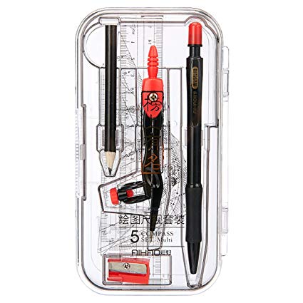 Aisa 8 PCS Office Compass Rulers Protractor Drafting Drawing Tools Student Pencil Math Stationary Set
