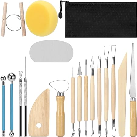 Blisstime 18PCS Clay Sculpting Tools, Basic Clay Pottery Carving Tool Kit with Wooden Handles and Tool Bag