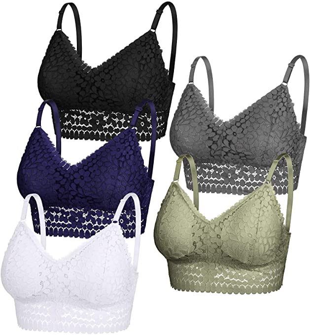 5 Pieces Lace Bra Camisole Bralette Lace Bandeau Bra with Adjustable Strap for Women Girls Sports Supplies