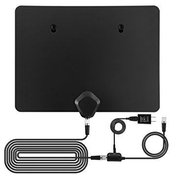 Homasy 50 Miles Amplified HDTV Antenna, Innovative Flat Razor Indoor Digital TV Antenna with Low Low-Noise Amplifier Signal Booster and 10 Foot Coaxial Cable, Black