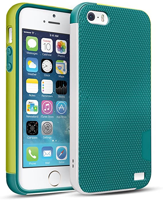 TILL(TM Compatible 3 Color Ultra Slim Hybrid Case Best Impact Shockproof Raised Lip Sturdy Defender Cover Soft TPU Silicone Plastic Bumper Case Cover Shell for iPhone 5 / SE / 5S 4.7INCH [Green]