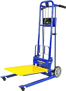 Goodyear Material Lift Winch Stacker, Pallet Truck Dolly, 330 Lbs 40" Max Lift w/ 8" Wheels, Swivel Casters [Patent Pending]