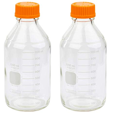 Corning PYREX #1395-1L, 1000ml Round Media Storage Bottle, with GL45 Screw Cap (Pack of 2)