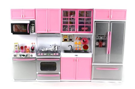 'Deluxe Modern Kitchen' Battery Operated Toy Kitchen Playset, Perfect for Use with 11.5" Tall Dolls by Doll Playsets