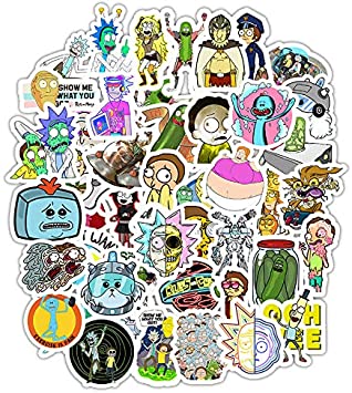 50 pcs Rick Morty Vinyl Waterproof Stickers, for Laptop, Luggage, Car, Skateboard, Motorcycle, Bicycle Decal Graffiti Patches