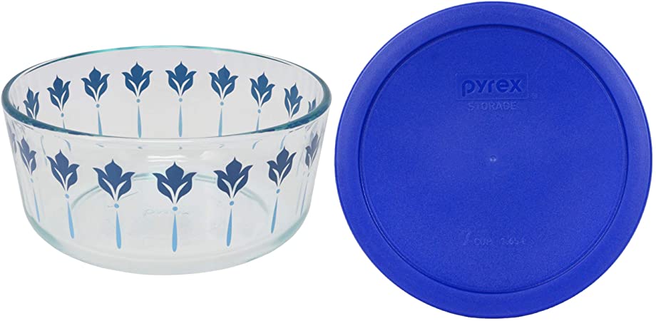 Pyrex (1) 7203 Santorini Glass Bowl & (1) 7402-PC Cobalt Blue Plastic Lid