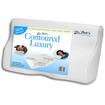 King Size - Contoured Luxury - Neck and Cervical Pillow by Dr. Bob's - Memory Foam Contours for Back-Sleeping and Side-Sleeping, Jaquard Velour Cover, Open cell foam, Stays Cool, 3 Sizes