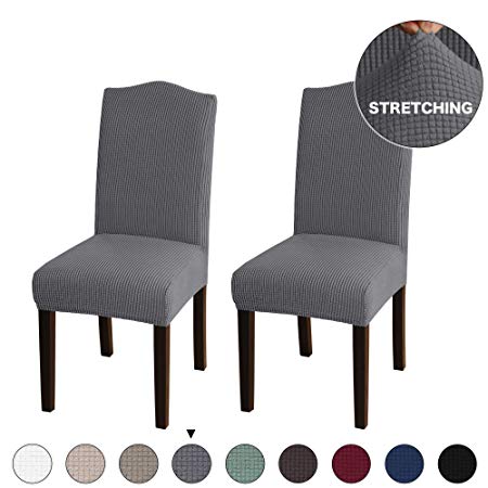 Turquoize 2 Pack Stretch Dining Room Chair Slipcovers Sets, Stretch Chair Furniture Protector Covers Removable Washable Elastic Bottom Chair Cover for Dining Room, Hotel, Ceremony Grey