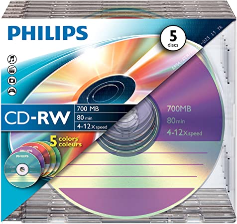 Philips CD-RW 80MIN Blank Disc x 5 Jewel Case 700MB 4-12 X Speed