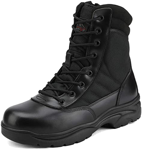 NORTIV 8 Men's Military Tactical Work Boots Side Zipper Leather Motorcycle Combat Bootie