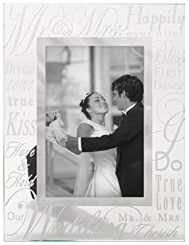 Malden International Designs Mirrored Glass With Silver Metal Inner Border Mr. and Mrs. Picture Frame, 4x6, Silver