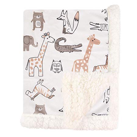 BORITAR Baby Sherpa Blanket with Minky Fabric, Super Soft Warm Cute Fleece Blanket for Unisex Kids, Brown Animal, Travel Size 30 x 40 Inch
