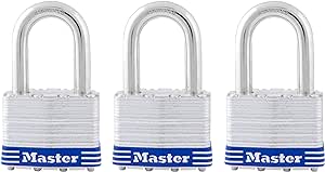 Master Lock 5TRILFPF Outdoor Padlock with Key, 3 Pack Keyed-Alike,Silver