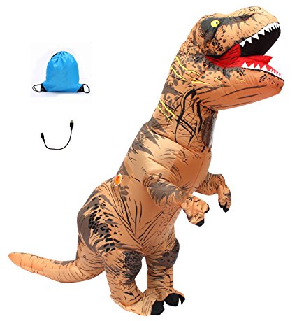 Seasonblow Adult Inflatable T-rex Dinosaur Halloween Suit Cosplay Fantasy Costume Brown with Backpack USB Wire