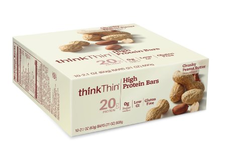 thinkThin High Protein Bars, Chunky Peanut Butter, 2.1 Ounce (pack of 10)
