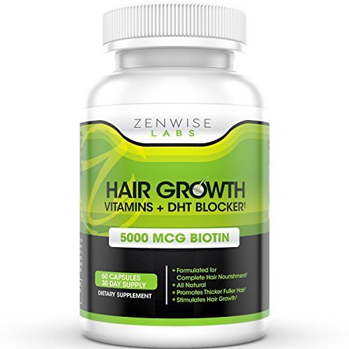 Hair Growth Vitamins Supplement - 5000mcg of Biotin & DHT Blocker for Hair Loss and Baldness - Contains Vitamins That Stimulate Hair Growth & Shine for Men and Women - 60 Vegetarian Friendly Pills by Zenwise Labs