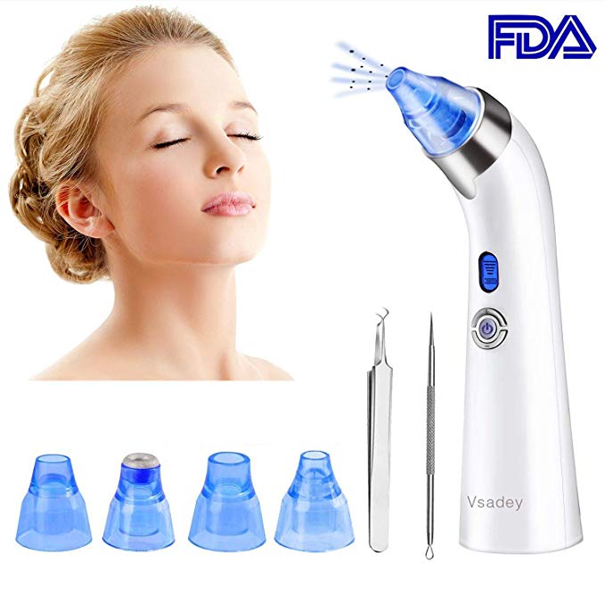 VSADEY Blackhead Remover Electric Blackhead Vacuum Suction Removal Tool Kit with 4 Probe Heads and 2 Blackhead Extractor Rechargeable Facial Pore Cleaner for Women and Men