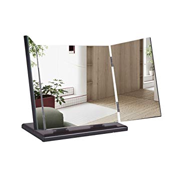 KEDLAN Glass Makeup Mirror Foldable Desktop Vanity Mirror with Adjustable Angle Panel Vanity Mirror Brown
