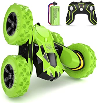 SGILE 4WD RC Stunt Car - 2.4Ghz 360° Flip Remote Control Truck Toy for 6-12 Years Old Kids, Green