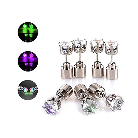 Likorlove - 3 Pairs LED Earrings Studs Light Up Flashing Earrings for Halloween,Christmas,Party Favors (Purple Green Colorful)