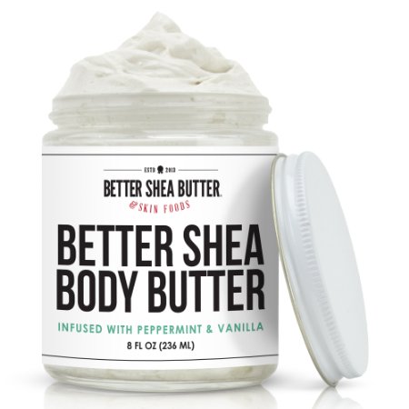 Whipped Body Butter Infused with Peppermint, Vanilla and Wildcrafted Green Tea - Moisturizing, Fast-Absorbing, Luxurious Feel - Contains High Percentage of Shea Butter and Aloe Vera to Nourish Your Skin - 8 oz