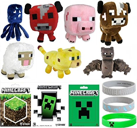 Minecraft Party Favor Lot - 40 Pieces - Plush, Stickers, Bracelets, Gift Bags